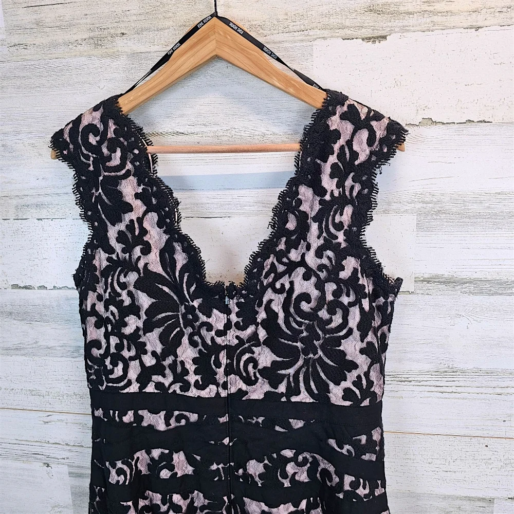 Tadashi Shoji Black Lace Overlay Cocktail Dress 16 Elegant Romantic Sheath - Picture 9 of 14
